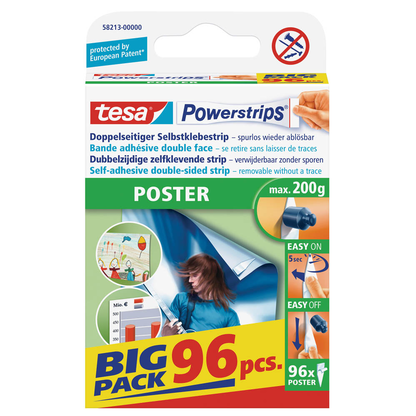 tesa Powerstrips POSTER Klebestreifen für max. 200,0 g, 1,5 x 4,5 cm, 96 St