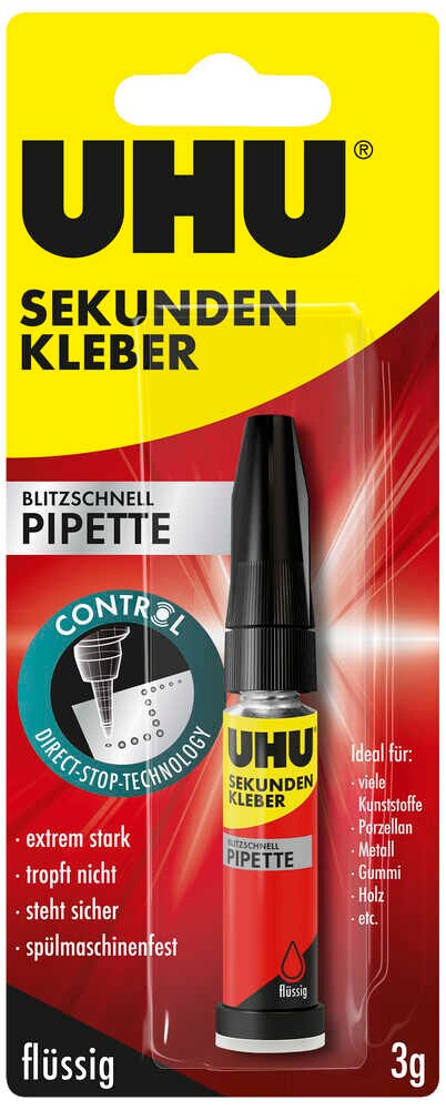 UHU Sekundenkleber Universal – Blitzschnell, Mit Pipette, Für Holz, Metall, Plastik