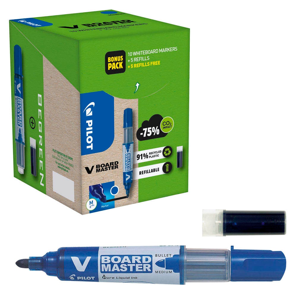 Pilot Green Pack 10 Marcatori per lavagne bianche V Board Master + 10