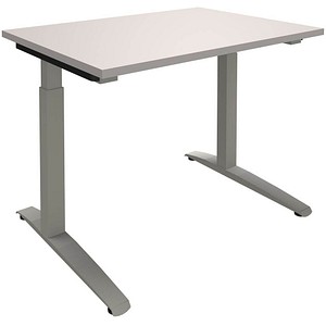 fm Sidney höhenverstellbarer Schreibtisch lichtgrau rechteckig, C-Fuß-Gestell Quadratrohr silber 100,0 x 80,0 cm