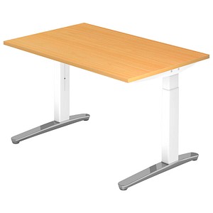 HAMMERBACHER VXB012 höhenverstellbarer Schreibtisch buche rechteckig, C-Fuß-Gestell weiß 120,0 x 80,0 cm