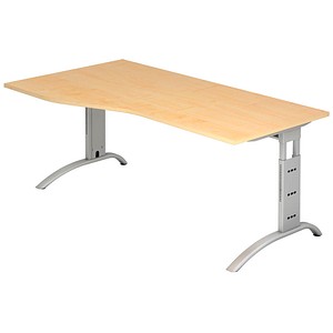 HAMMERBACHER Savona höhenverstellbarer Schreibtisch ahorn Trapezform, C-Fuß-Gestell silber 180,0 x 80,0/100,0 cm