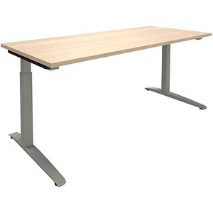 fm Sidney höhenverstellbarer Schreibtisch akazie rechteckig, C-Fuß-Gestell Quadratrohr silber 180,0 x 80,0 cm
