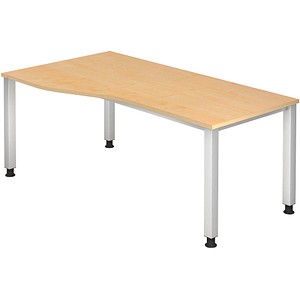 HAMMERBACHER Akandia höhenverstellbarer Schreibtisch ahorn Trapezform, 4-Fuß-Gestell silber 180,0 x 80,0/100,0 cm