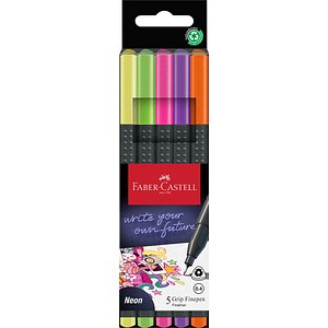 FABER-CASTELL Grip Neon Fineliner farbsortiert 0,4 mm, 5 St.