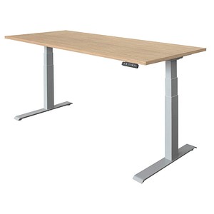 HAMMERBACHER XDKB19 elektrisch höhenverstellbarer Schreibtisch eiche rechteckig, C-Fuß-Gestell silber 180,0 x 80,0 cm