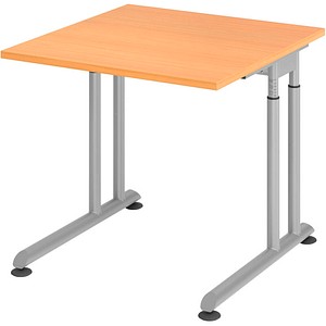 HAMMERBACHER ZS08 höhenverstellbarer Schreibtisch buche quadratisch, C-Fuß-Gestell silber 80,0 x 80,0 cm