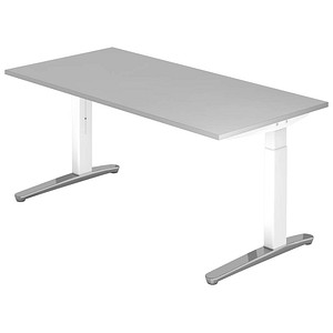 HAMMERBACHER VXB016 höhenverstellbarer Schreibtisch lichtgrau rechteckig, C-Fuß-Gestell weiß 160,0 x 80,0 cm