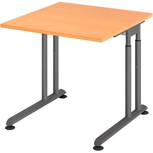 HAMMERBACHER ZS08 höhenverstellbarer Schreibtisch buche quadratisch, C-Fuß-Gestell grau 80,0 x 80,0 cm