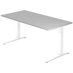 HAMMERBACHER VXB16 höhenverstellbarer Schreibtisch lichtgrau rechteckig, C-Fuß-Gestell weiß 160,0 x 80,0 cm