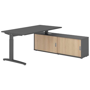 HAMMERBACHER XBE16SB höhenverstellbarer Schreibtisch grafit rechteckig, C-Fuß-Gestell grau 160,0 x 80,0 cm