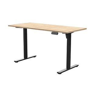 MÖBELPARTNER Emmik elektrisch höhenverstellbarer Schreibtisch weiß-eiche rechteckig, T-Fuß-Gestell schwarz 140,0 x 59,0 cm