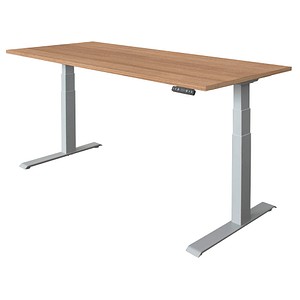 HAMMERBACHER XDKB19 elektrisch höhenverstellbarer Schreibtisch nussbaum rechteckig, C-Fuß-Gestell silber 180,0 x 80,0 cm