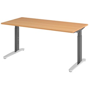 HAMMERBACHER VXB016 höhenverstellbarer Schreibtisch buche rechteckig, C-Fuß-Gestell grau 160,0 x 80,0 cm