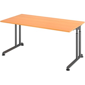 HAMMERBACHER ZS16 höhenverstellbarer Schreibtisch buche rechteckig, C-Fuß-Gestell grau 160,0 x 80,0 cm