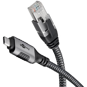 goobay USB C 3.1/RJ45 CAT 6 Kabel 1,5 m grau, schwarz