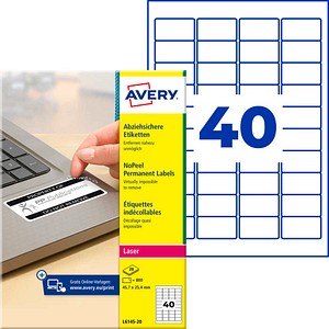 AVERY Zweckform abziehsichere Folienetiketten L6145-20 weiß 45,7 x 25,4 mm, 20 Blatt