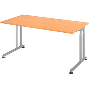 HAMMERBACHER ZS16 höhenverstellbarer Schreibtisch buche rechteckig, C-Fuß-Gestell silber 160,0 x 80,0 cm