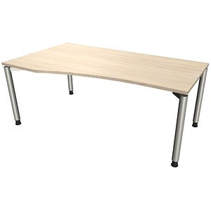 fm fastline höhenverstellbarer Schreibtisch akazie Bogenform, 4-Fuß-Gestell silber 180,0 x 80,0/100,0 cm