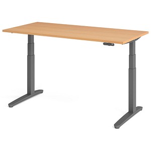 HAMMERBACHER XBHM16 elektrisch höhenverstellbarer Schreibtisch buche rechteckig, C-Fuß-Gestell grau 160,0 x 80,0 cm