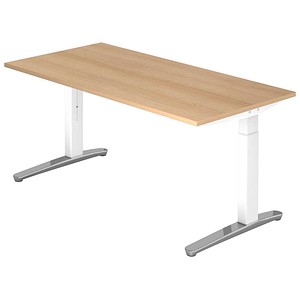 HAMMERBACHER VXB016 höhenverstellbarer Schreibtisch eiche rechteckig, C-Fuß-Gestell weiß 160,0 x 80,0 cm