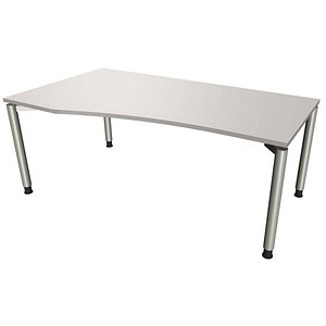 fm fastline höhenverstellbarer Schreibtisch lichtgrau Bogenform, 4-Fuß-Gestell silber 180,0 x 80,0/100,0 cm