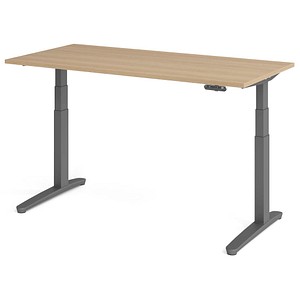 HAMMERBACHER XBHM16 elektrisch höhenverstellbarer Schreibtisch eiche rechteckig, C-Fuß-Gestell grau 160,0 x 80,0 cm