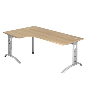 HAMMERBACHER Savona Schreibtisch eiche L-Form, C-Fuß-Gestell silber 200,0 x 80,0/120,0 cm