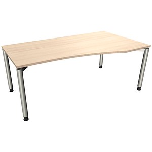 fm fastline höhenverstellbarer Schreibtisch akazie Bogenform, 4-Fuß-Gestell silber 180,0 x 80,0/100,0 cm