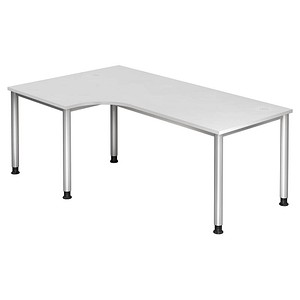 HAMMERBACHER HS82 höhenverstellbarer Schreibtisch weiß silber cm 80,0/120,0 Printus 200,0 5-Fuß-Gestell | L-Form, x