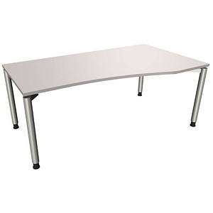 fm fastline höhenverstellbarer Schreibtisch lichtgrau Bogenform, 4-Fuß-Gestell silber 180,0 x 80,0/100,0 cm