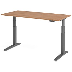 HAMMERBACHER XBHM16 elektrisch höhenverstellbarer Schreibtisch nussbaum rechteckig, C-Fuß-Gestell grau 160,0 x 80,0 cm