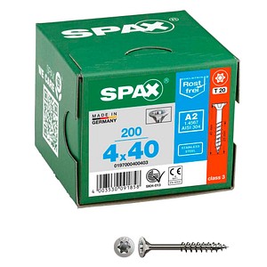 SPAX® Universalschrauben T20 Senkkopf Edelstahl A2 0197000400403 4 mm x 40 mm, 200 St.