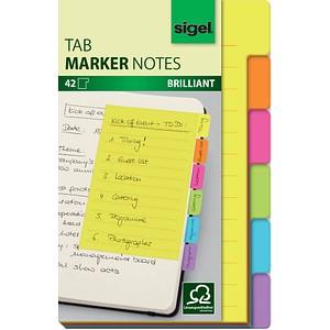 SIGEL TABS MARKER NOTES Haftnotizen farbsortiert, 42 Blatt