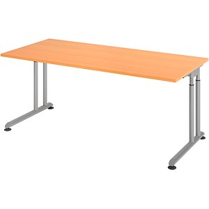 HAMMERBACHER ZS19 höhenverstellbarer Schreibtisch buche rechteckig, C-Fuß-Gestell silber 180,0 x 80,0 cm