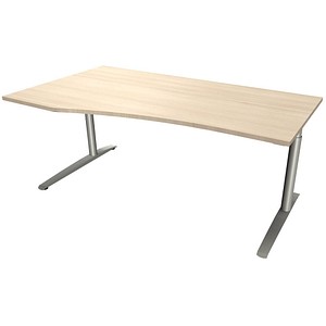 fm fastline höhenverstellbarer Schreibtisch akazie Bogenform, C-Fuß-Gestell silber 180,0 x 80,0/100,0 cm