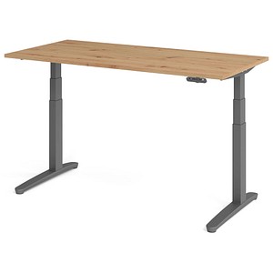 HAMMERBACHER XBHM16 elektrisch höhenverstellbarer Schreibtisch asteiche rechteckig, C-Fuß-Gestell grau 160,0 x 80,0 cm