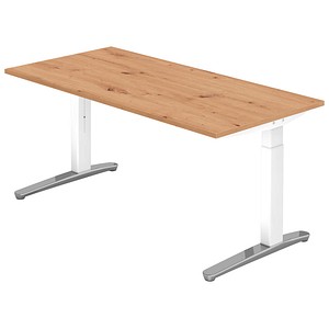 HAMMERBACHER VXB016 höhenverstellbarer Schreibtisch asteiche rechteckig, C-Fuß-Gestell weiß 160,0 x 80,0 cm