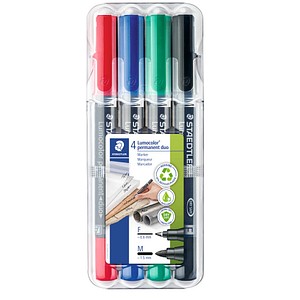 STAEDTLER Lumocolor duo Permanentmarker farbsortiert 0,6 - 1,5 mm, 4 St.