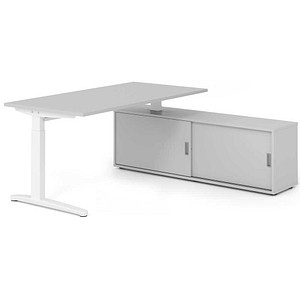 HAMMERBACHER XBE16SB höhenverstellbarer Schreibtisch lichtgrau rechteckig, C-Fuß-Gestell weiß 160,0 x 80,0 cm