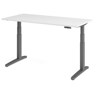 HAMMERBACHER XBHM16 elektrisch höhenverstellbarer Schreibtisch weiß rechteckig, C-Fuß-Gestell grau 160,0 x 80,0 cm