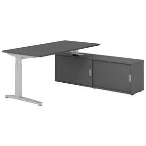 HAMMERBACHER XBE16SB höhenverstellbarer Schreibtisch grafit rechteckig, C-Fuß-Gestell silber 160,0 x 80,0 cm