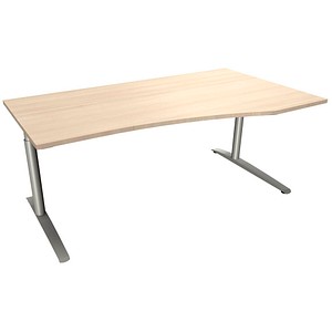 fm fastline höhenverstellbarer Schreibtisch akazie Bogenform, C-Fuß-Gestell silber 180,0 x 80,0/100,0 cm