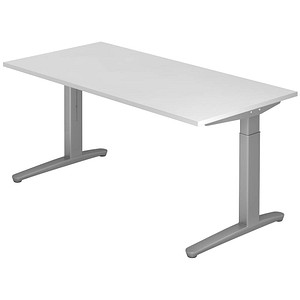 HAMMERBACHER VXB16 höhenverstellbarer Schreibtisch weiß rechteckig, C-Fuß-Gestell silber 160,0 x 80,0 cm
