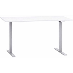 MÖBELPARTNER Metz elektrisch höhenverstellbarer Schreibtisch mattweiß rechteckig, T-Fuß-Gestell silber 140,0 x 59,0 cm