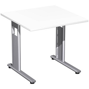 geramöbel Flex Schreibtisch weiß quadratisch, C-Fuß-Gestell silber 80,0 x 80,0 cm