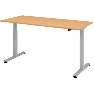 HAMMERBACHER XMST19 elektrisch höhenverstellbarer Schreibtisch buche rechteckig, T-Fuß-Gestell silber 180,0 x 80,0 cm