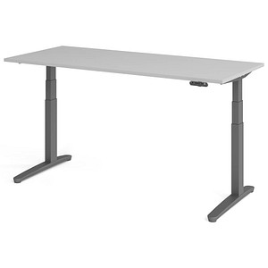 HAMMERBACHER XBHM19 elektrisch höhenverstellbarer Schreibtisch lichtgrau rechteckig, C-Fuß-Gestell grau 180,0 x 80,0 cm