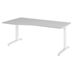 HAMMERBACHER VXB18 höhenverstellbarer Schreibtisch lichtgrau Trapezform, C-Fuß-Gestell weiß 180,0 x 80,0/100,0 cm