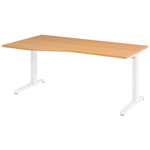 HAMMERBACHER VXB18 höhenverstellbarer Schreibtisch buche Trapezform, C-Fuß-Gestell weiß 180,0 x 80,0/100,0 cm